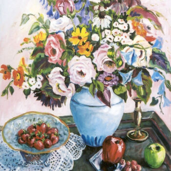 Painting titled "Apples and Candelst…" by Ingrid Dohm, Original Artwork, Oil
