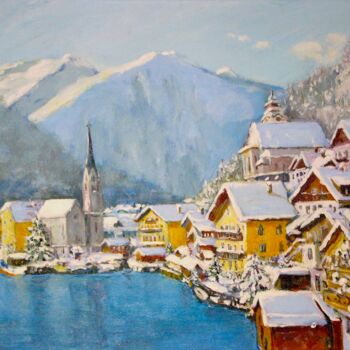 Painting titled "Hallstatt Austria" by Ingrid Dohm, Original Artwork, Acrylic