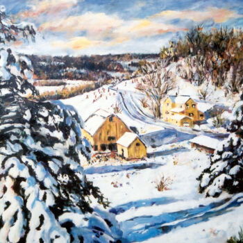 Painting titled "Winter Farm" by Ingrid Dohm, Original Artwork