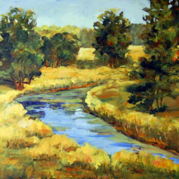 Painting titled "Country Stream" by Ingrid Dohm, Original Artwork, Oil