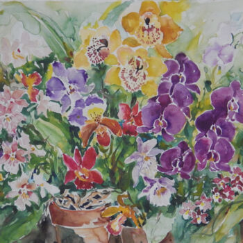 Painting titled "Orchids" by Ingrid Dohm, Original Artwork, Oil