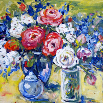 Malarstwo zatytułowany „Red and White Roses” autorstwa Ingrid Dohm, Oryginalna praca, Akryl