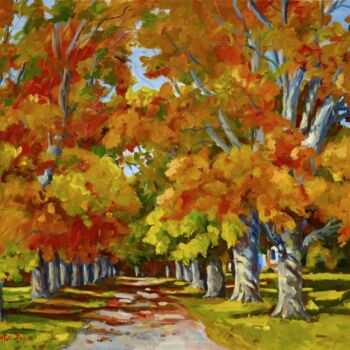 Painting titled "Autumn Alley" by Ingrid Dohm, Original Artwork, Acrylic