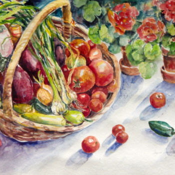 Painting titled "Harvest" by Ingrid Dohm, Original Artwork, Watercolor