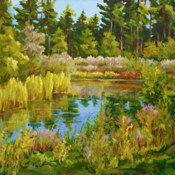 Schilderij getiteld "Rock Valley Pond" door Ingrid Dohm, Origineel Kunstwerk, Acryl