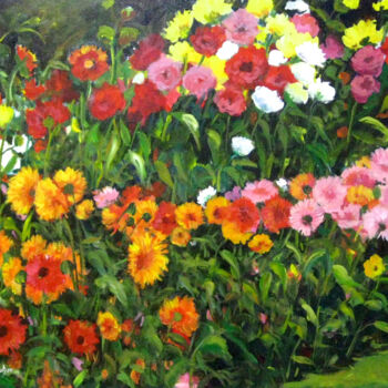 Pintura titulada "Dahlias" por Ingrid Dohm, Obra de arte original, Acrílico