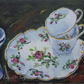 Painting titled "Tea Service" by Ingrid Dohm, Original Artwork, Acrylic