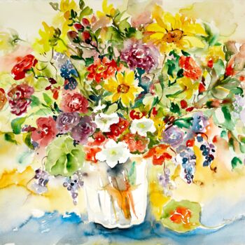 Painting titled "Arrangement" by Ingrid Dohm, Original Artwork, Watercolor