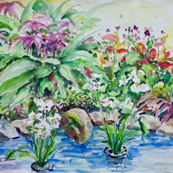 Ζωγραφική με τίτλο "Water Garden" από Ingrid Dohm, Αυθεντικά έργα τέχνης, Ακουαρέλα