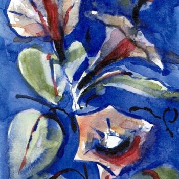 Schilderij getiteld "Drei Blüten Trichte…" door Ingrid Edith Wekel, Origineel Kunstwerk, Aquarel