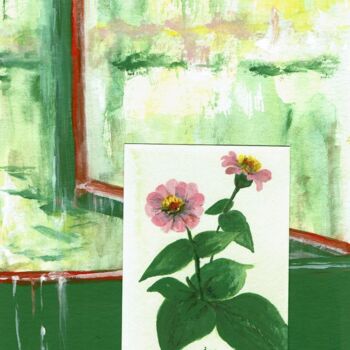 Peinture intitulée ""Ein Regenblumenfen…" par Ingrid Edith Wekel, Œuvre d'art originale, Gouache