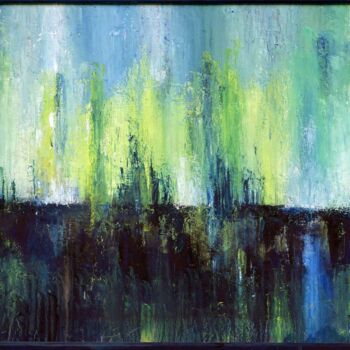 Malerei mit dem Titel "Blau grüne Landscha…" von Ingrid Knaus, Original-Kunstwerk, Öl