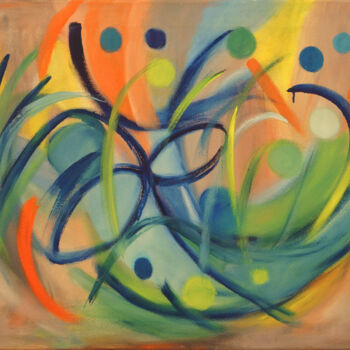 Painting titled "Spielraum" by Ingrid Knaus, Original Artwork, Oil Mounted on Wood Stretcher frame
