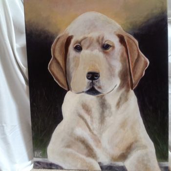 绘画 标题为“yellow Labrador pup…” 由Ingrid Carlson, 原创艺术品, 丙烯