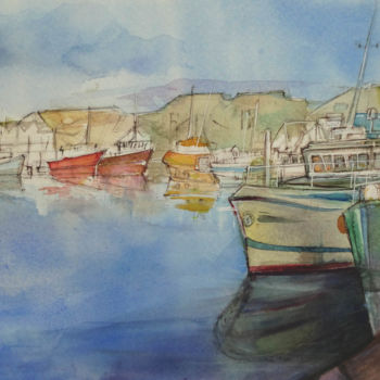 「Petit port normand」というタイトルの絵画 Ingrid Johannによって, オリジナルのアートワーク, 水彩画