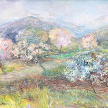Peinture intitulée "Fruitiers en fleur" par Ingrid Johann, Œuvre d'art originale, Huile