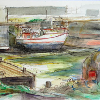 Schilderij getiteld "Marée basse à Courc…" door Ingrid Johann, Origineel Kunstwerk, Aquarel