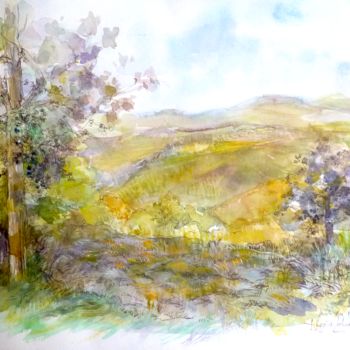 Peinture intitulée "La montagne en juin" par Ingrid Johann, Œuvre d'art originale, Aquarelle