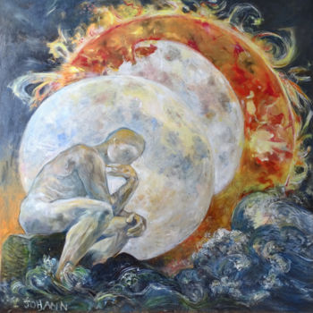 Peinture intitulée "L'Adam primordial,…" par Ingrid Johann, Œuvre d'art originale, Huile Monté sur Panneau de bois