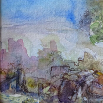 Malerei mit dem Titel "Ruines et ronces" von Ingrid Johann, Original-Kunstwerk, Aquarell