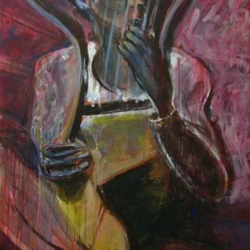Painting titled "harpplayer" by Ingrid Kluts, Original Artwork