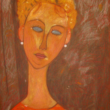 Dessin intitulée "Jeune femme aux bou…" par Ingrid Leddet, Œuvre d'art originale, Pastel Monté sur Carton