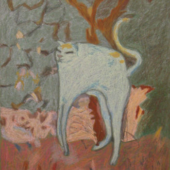 Dessin intitulée "Le chat d'après Bon…" par Ingrid Leddet, Œuvre d'art originale, Pastel