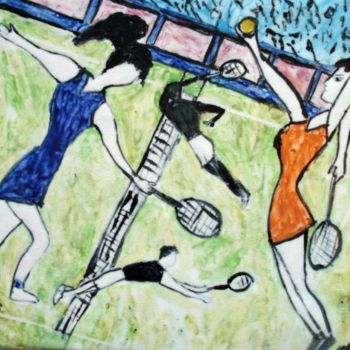 Painting titled "Match du Tennis" by Ingrid Ohayon, Original Artwork, Oil