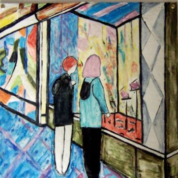 Peinture intitulée "Lèche-vitrines près…" par Ingrid Ohayon, Œuvre d'art originale, Huile