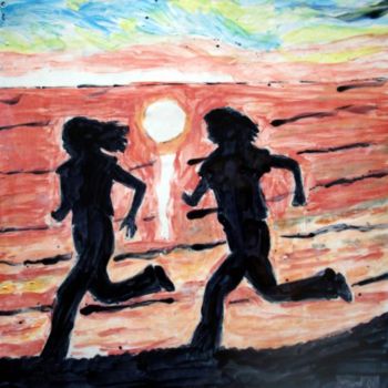 Malerei mit dem Titel "Jogging au coucher…" von Ingrid Ohayon, Original-Kunstwerk, Öl
