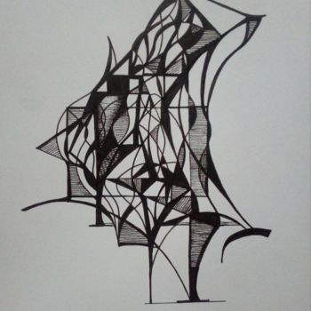 Σχέδιο με τίτλο "Totem" από Mag"., Αυθεντικά έργα τέχνης, Μελάνι