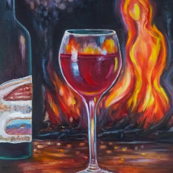 Painting titled "Red wine" by Inna Bebrisa, Original Artwork, Oil Mounted on Wood Stretcher frame