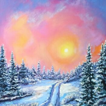 Painting titled "Colorful winter lan…" by Inna Bebrisa, Original Artwork, Oil