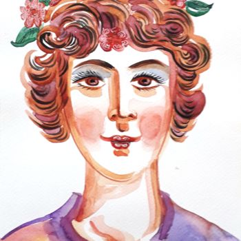 Painting titled "Girl in a wreath" by Inna Dotsenko, Original Artwork, Watercolor