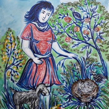 Painting titled "Once in the garden" by Inna Dotsenko, Original Artwork, Ink