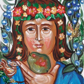 Картина под названием "Female with pear" - Inna Dotsenko, Подлинное произведение искусства, Акрил