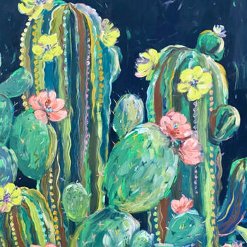 Painting titled "Cactus Flower Bloom" by Inna Kalenychenko, Original Artwork, Acrylic
