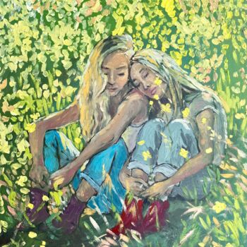 Malerei mit dem Titel "Girls Countryside F…" von Inna Kalenychenko, Original-Kunstwerk, Öl