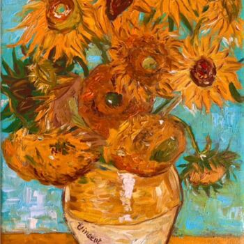 Painting titled "Van Gogh Sunflowers…" by Inna Kalenychenko, Original Artwork, Oil