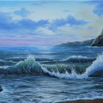 Картина под названием "Wave oil painting o…" - Inna Martynenko, Подлинное произведение искусства, Масло Установлен на Деревя…