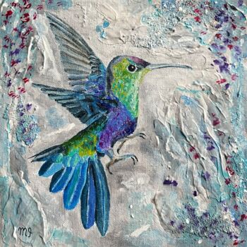 Painting titled "Bird painting textu…" by Inna Martynenko, Original Artwork, Oil Mounted on Wood Panel