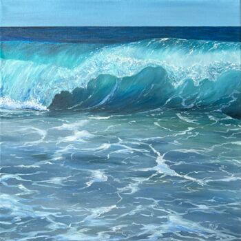 Painting titled "Wave oil painting o…" by Inna Martynenko, Original Artwork, Oil Mounted on Wood Stretcher frame