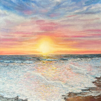 Malarstwo zatytułowany „Wave painting Sunse…” autorstwa Inna Martynenko, Oryginalna praca, Olej