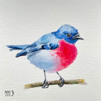 Картина под названием "Blue bird watercolo…" - Inna Martynenko, Подлинное произведение искусства, Акварель