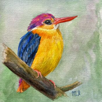 Painting titled "Kingfisher Bird pai…" by Inna Martynenko, Original Artwork, Watercolor