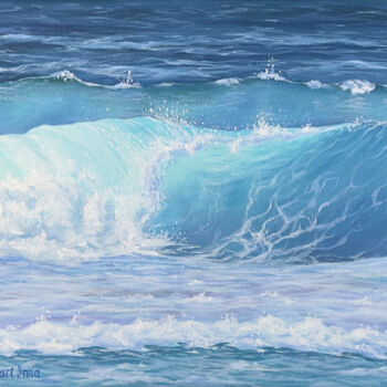Painting titled "Great Wave  painting" by Inna Martynenko, Original Artwork, Acrylic Mounted on Wood Stretcher frame