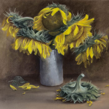 Tekening getiteld "Sunflowers" door Inna Medvedeva, Origineel Kunstwerk, Pastel