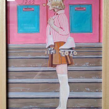Pintura intitulada ""Pink rollers"" por Inna Novobranets, Obras de arte originais, Guache Montado em Cartão