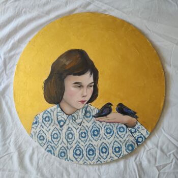 Pintura intitulada "Girl with the birds" por Inna Novobranets, Obras de arte originais, Acrílico