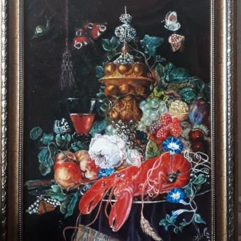 Картина под названием "Натюрморт с лобстер…" - Inna Romanow, Подлинное произведение искусства, Масло